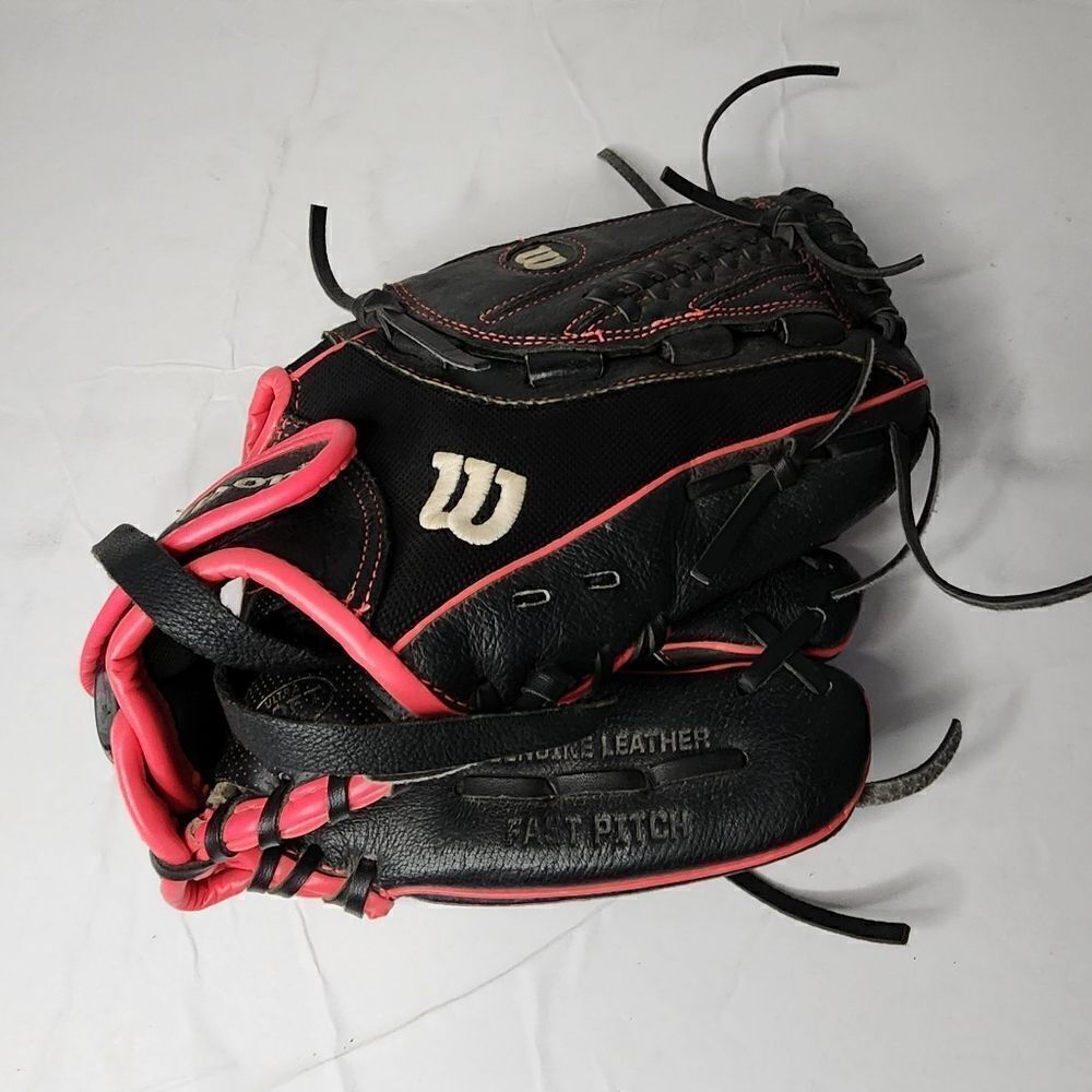 wilson softball glove leather fastpitch right handed basket web black pink